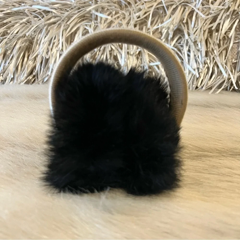 MICHAEL KORS (not outlet!) Black Fur Earmuffs Logo Tan Lettering on Headband